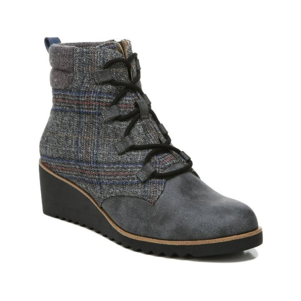 Lifestride Womens Zone Ankle Boot Size 6.5‎ NWB Grey Multi Plaid Wedge Heel